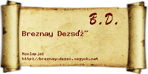 Breznay Dezső névjegykártya